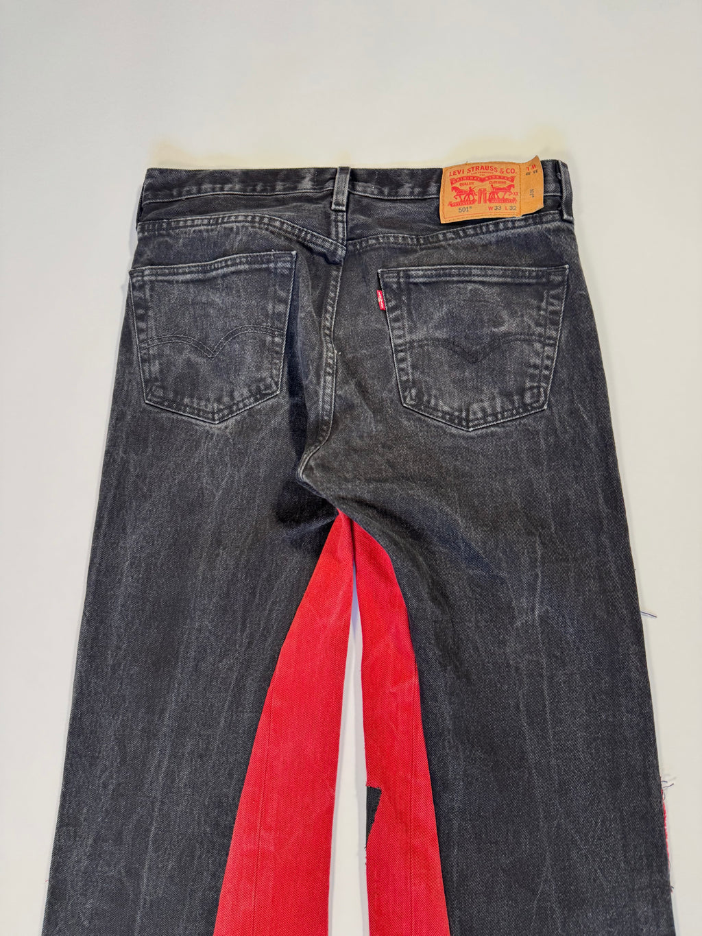 Black Red Patchwork Double Knee Jeans (34x32)