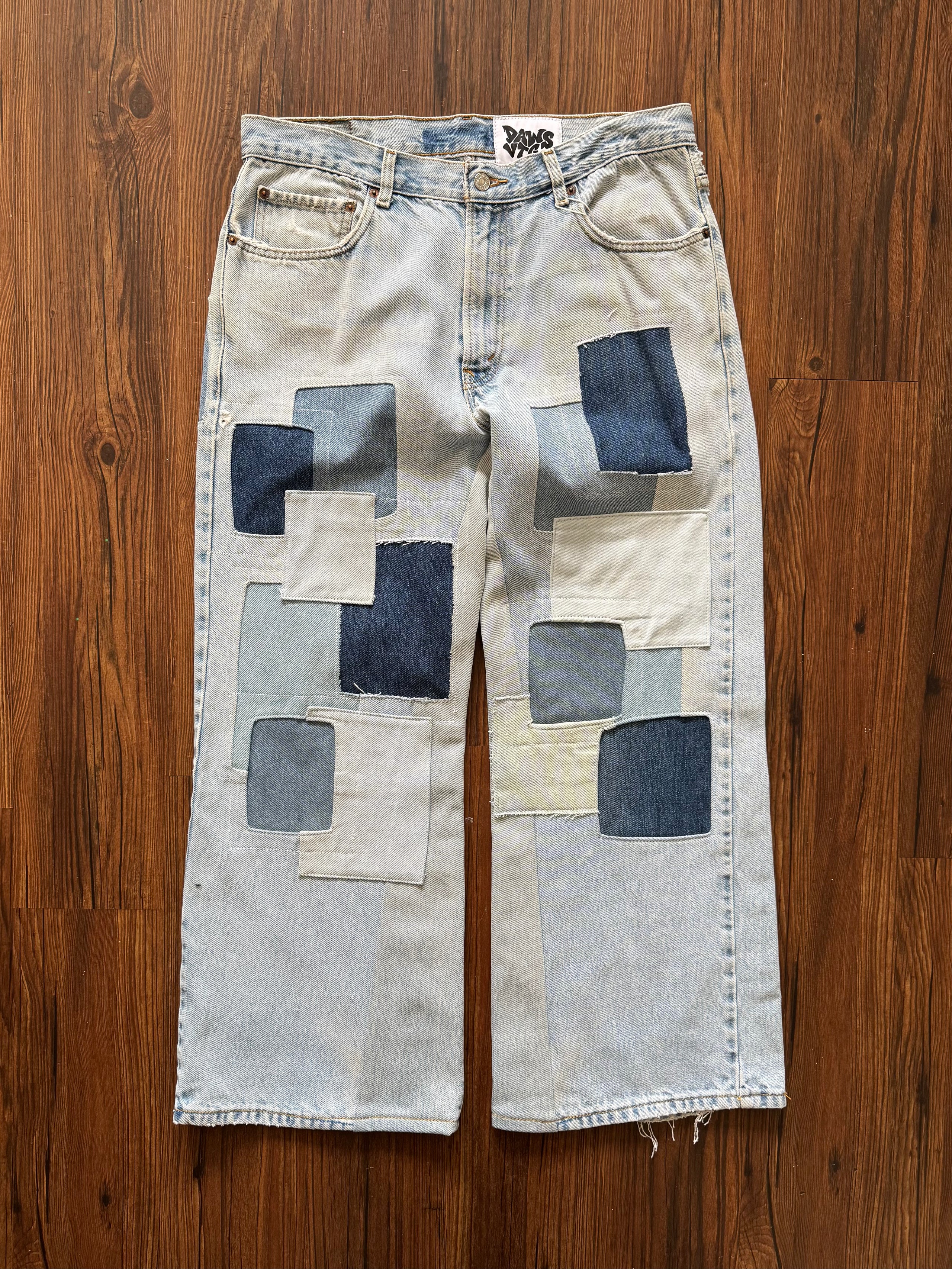 Light Wash Patchwork Jeans (Size 34)