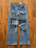 Dark Washed Patchwork Jeans (Size 34)